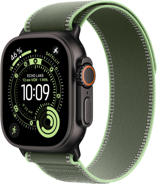 Apple Watch Ultra 3 Titanium Cellular 49mm Trail Loop Schwarz Grün/Neon S/M