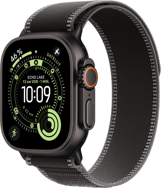 Apple Watch Ultra 3 Titanium Cellular 49mm Trail Loop Schwarz Schwarz/Kohlegrau M/L