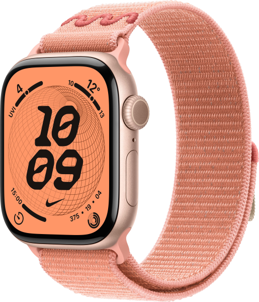 Apple Watch Series 11 Aluminium Roségold 46mm GPS Nike Textil Sport Loop Alpenglow Pink