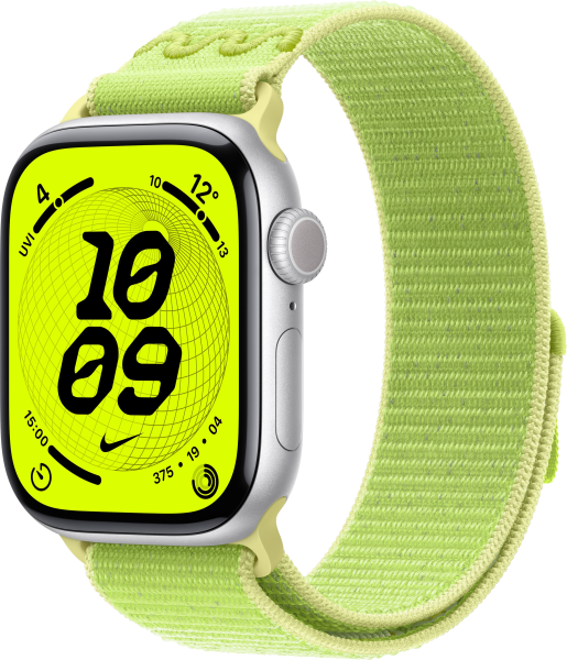 Apple Watch Series 11 Aluminium Silber 42mm GPS Nike Textil Sport Loop Volt Splash